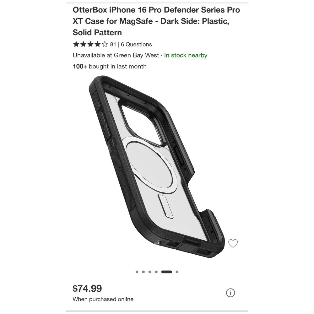 OtterBox Defender Pro XT iPhone 16 Pro Black NWT MagSafe Clear Case Dark Side
